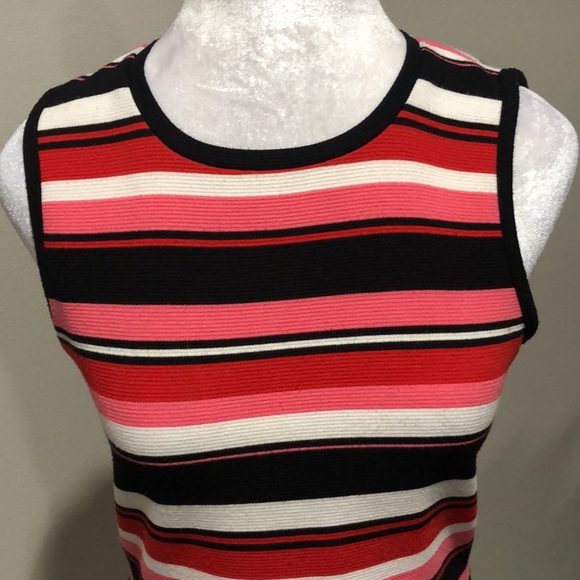 Michael Kors peplum sleeveless top red pink black stripe zip back Small - Picture 2 of 10